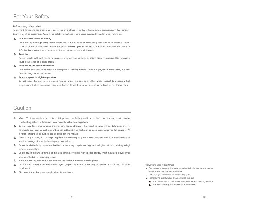 For your safety, Caution | Godox QT400IIM Flash Head User Manual | Page 3 / 9