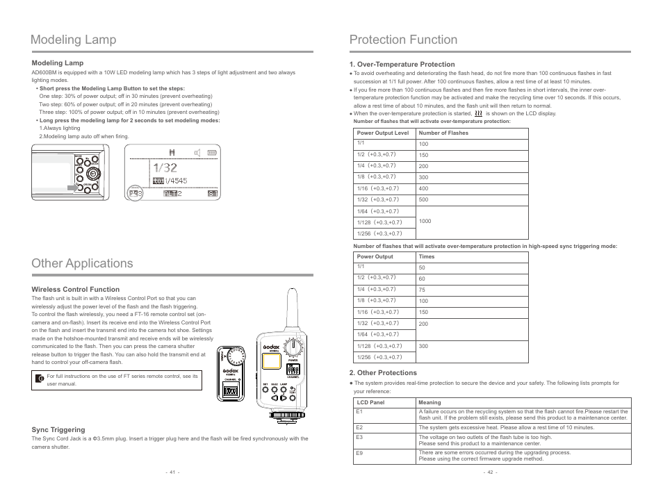 Protection function, Other applications, Modeling lamp | Godox AD600BM Witstro Manual All-In-One Outdoor Flash User Manual | Page 11 / 12