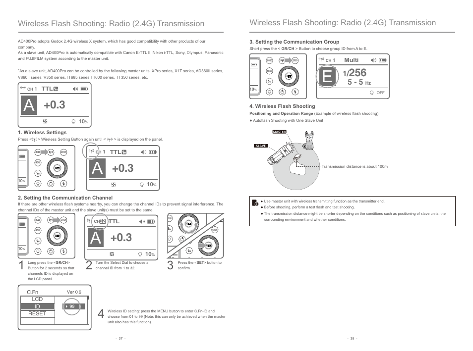 Wireless flash shooting: radio (2.4g) transmission | Godox AD400Pro Witstro All-in-One Outdoor Flash User Manual | Page 9 / 13