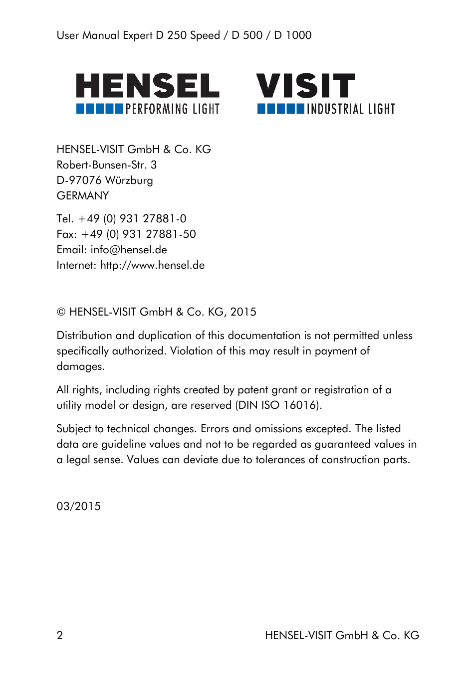 Hensel Expert D 250 SPEED Monolight User Manual | Page 2 / 96