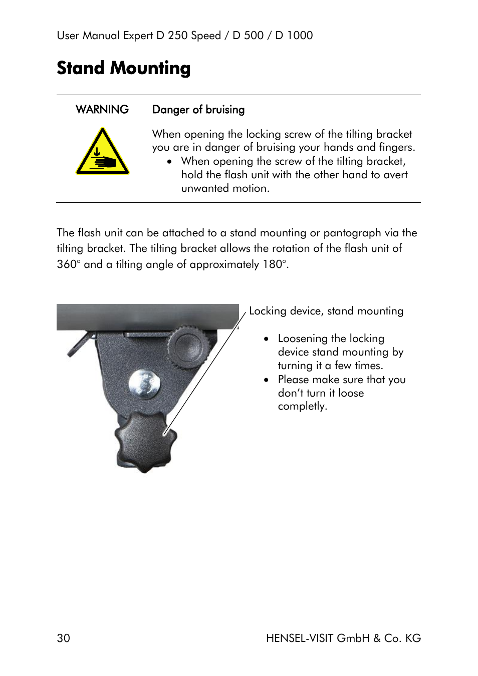 Stand mounting | Hensel Expert D 250 SPEED Monolight User Manual | Page 30 / 96