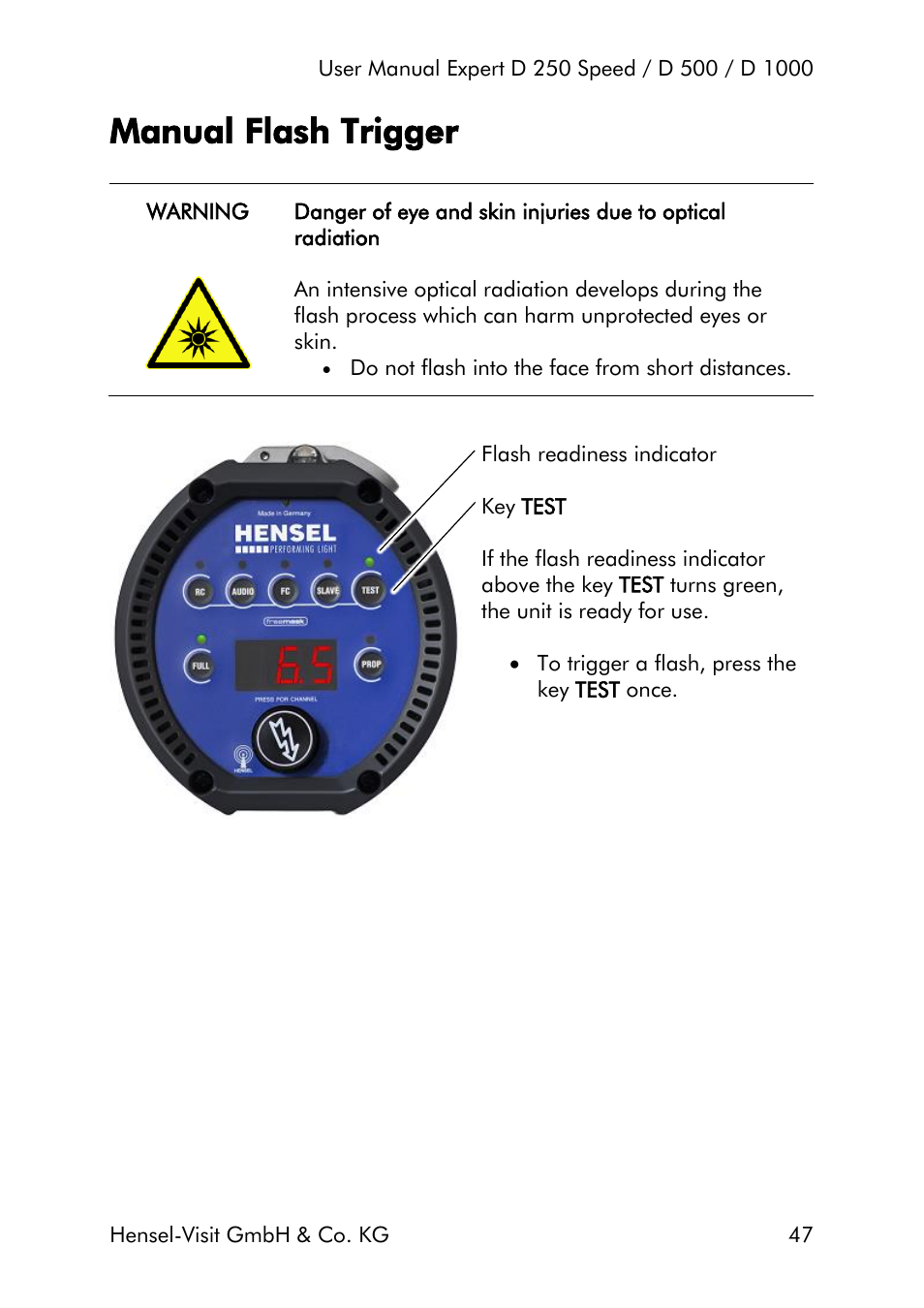 Manual flash trigger | Hensel Expert D 250 SPEED Monolight User Manual | Page 47 / 96