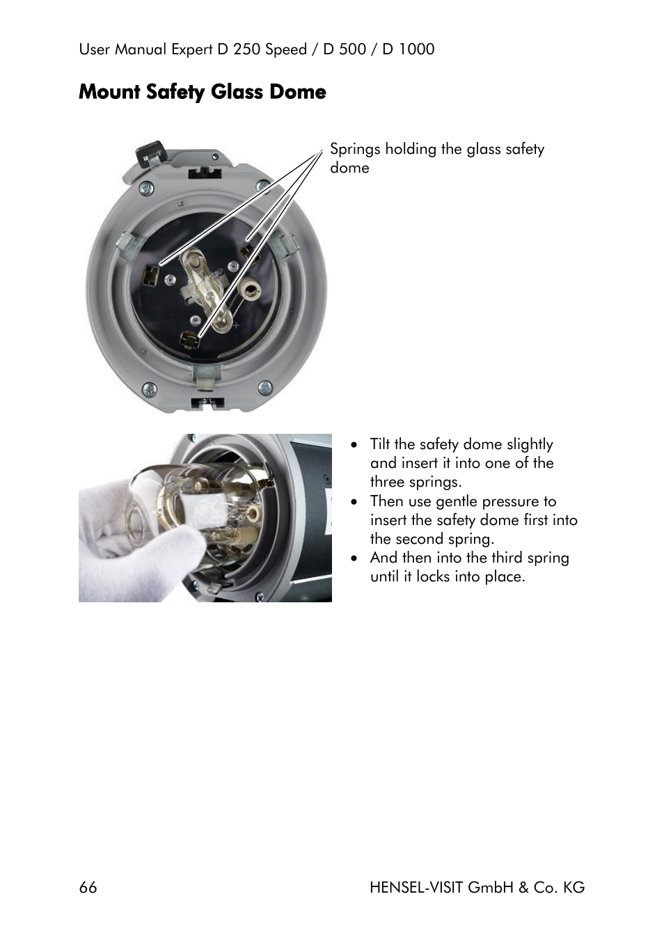 Mount safety glass dome | Hensel Expert D 250 SPEED Monolight User Manual | Page 66 / 96