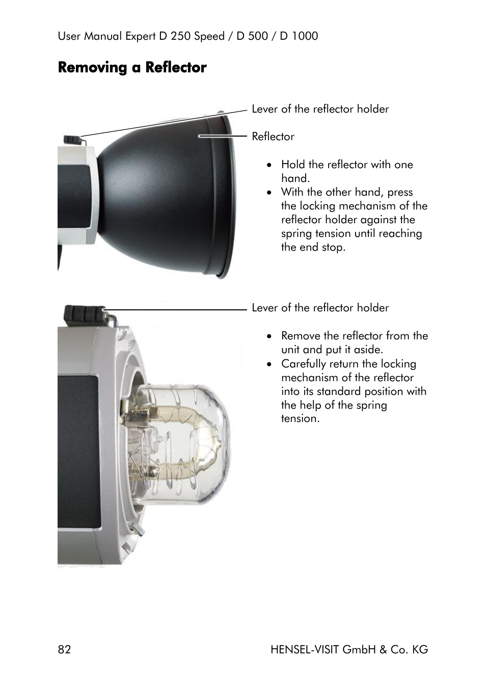 Removing a reflector | Hensel Expert D 250 SPEED Monolight User Manual | Page 82 / 96