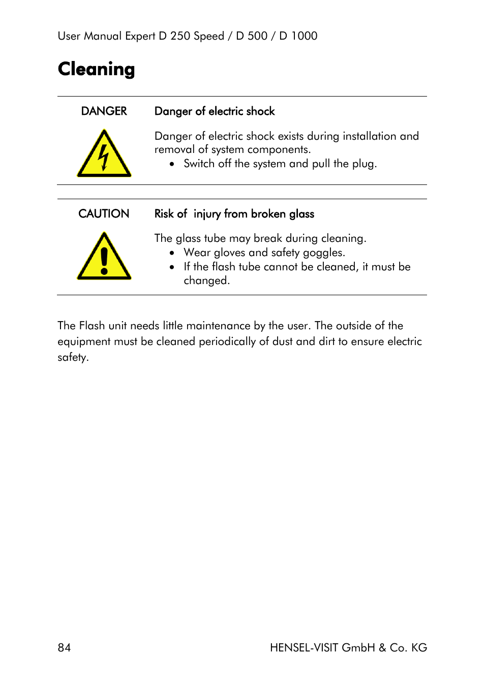 Cleaning | Hensel Expert D 250 SPEED Monolight User Manual | Page 84 / 96