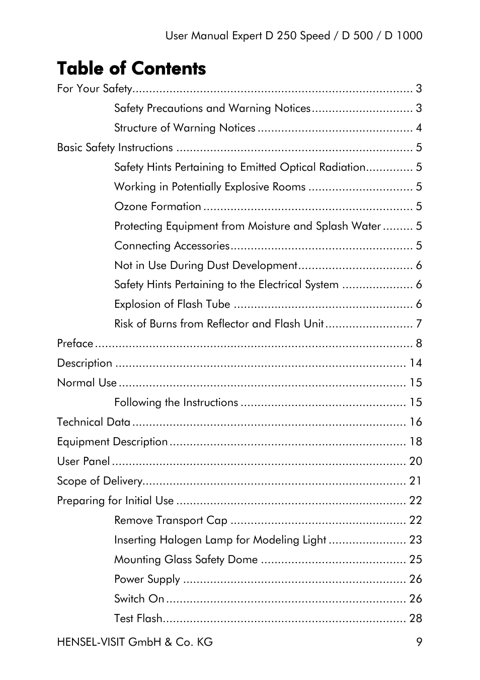 Hensel Expert D 250 SPEED Monolight User Manual | Page 9 / 96