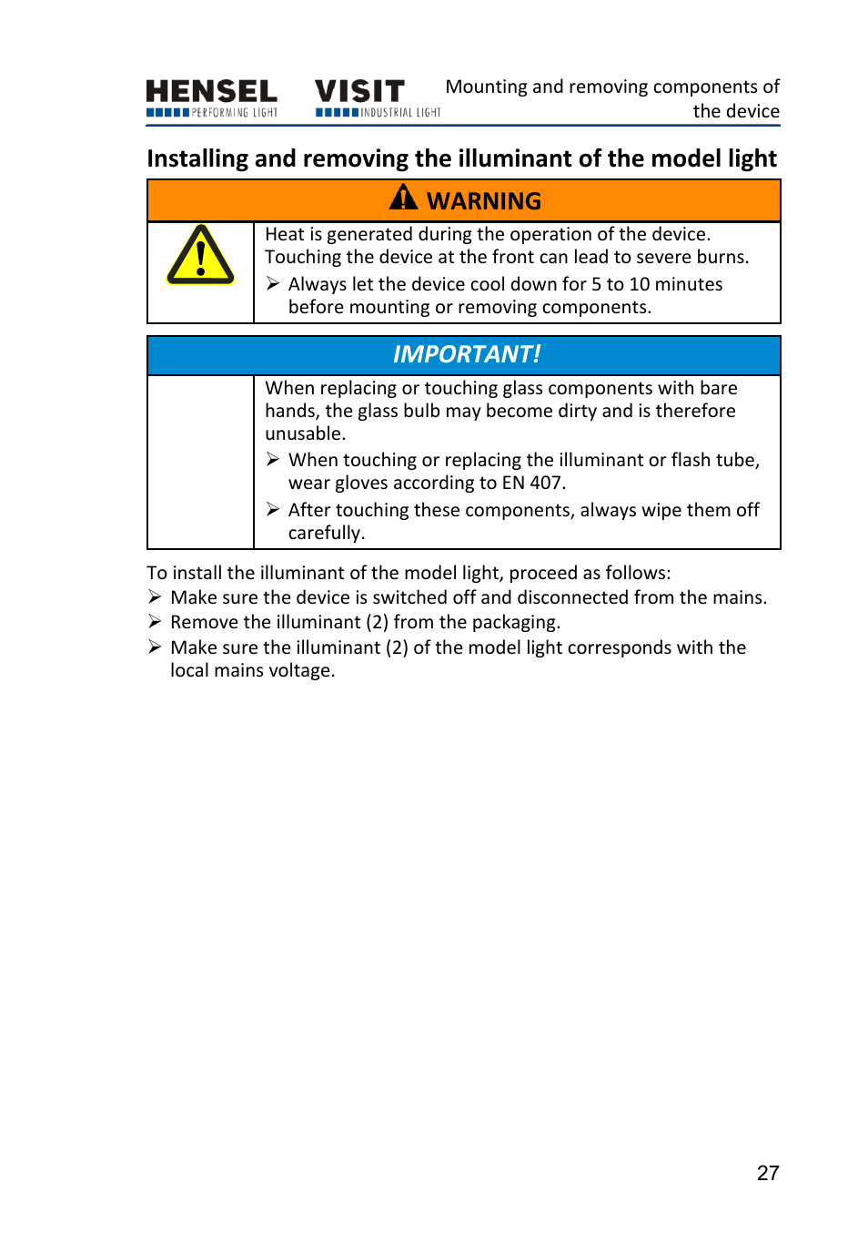 Ge 27), Important | Hensel Certo 400 Monolight User Manual | Page 27 / 56