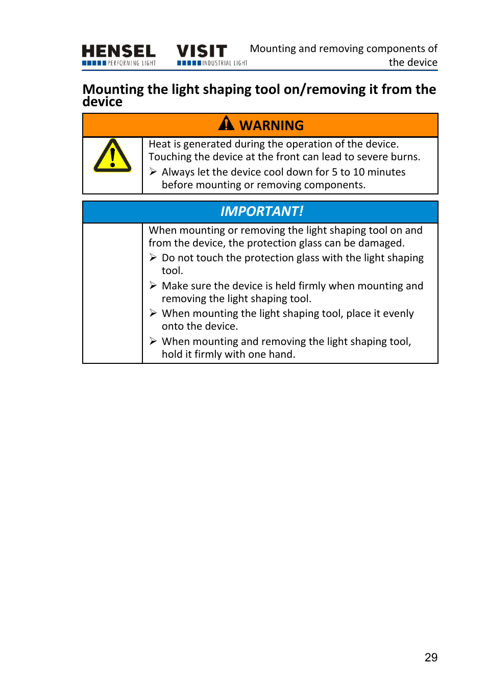 Important | Hensel Certo 400 Monolight User Manual | Page 29 / 56