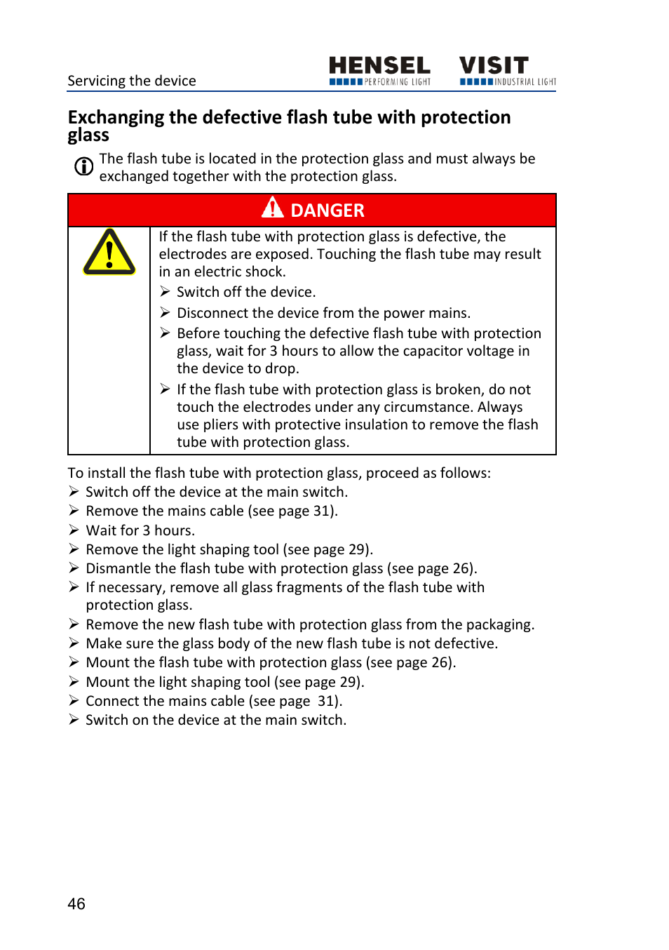 Danger | Hensel Certo 400 Monolight User Manual | Page 46 / 56