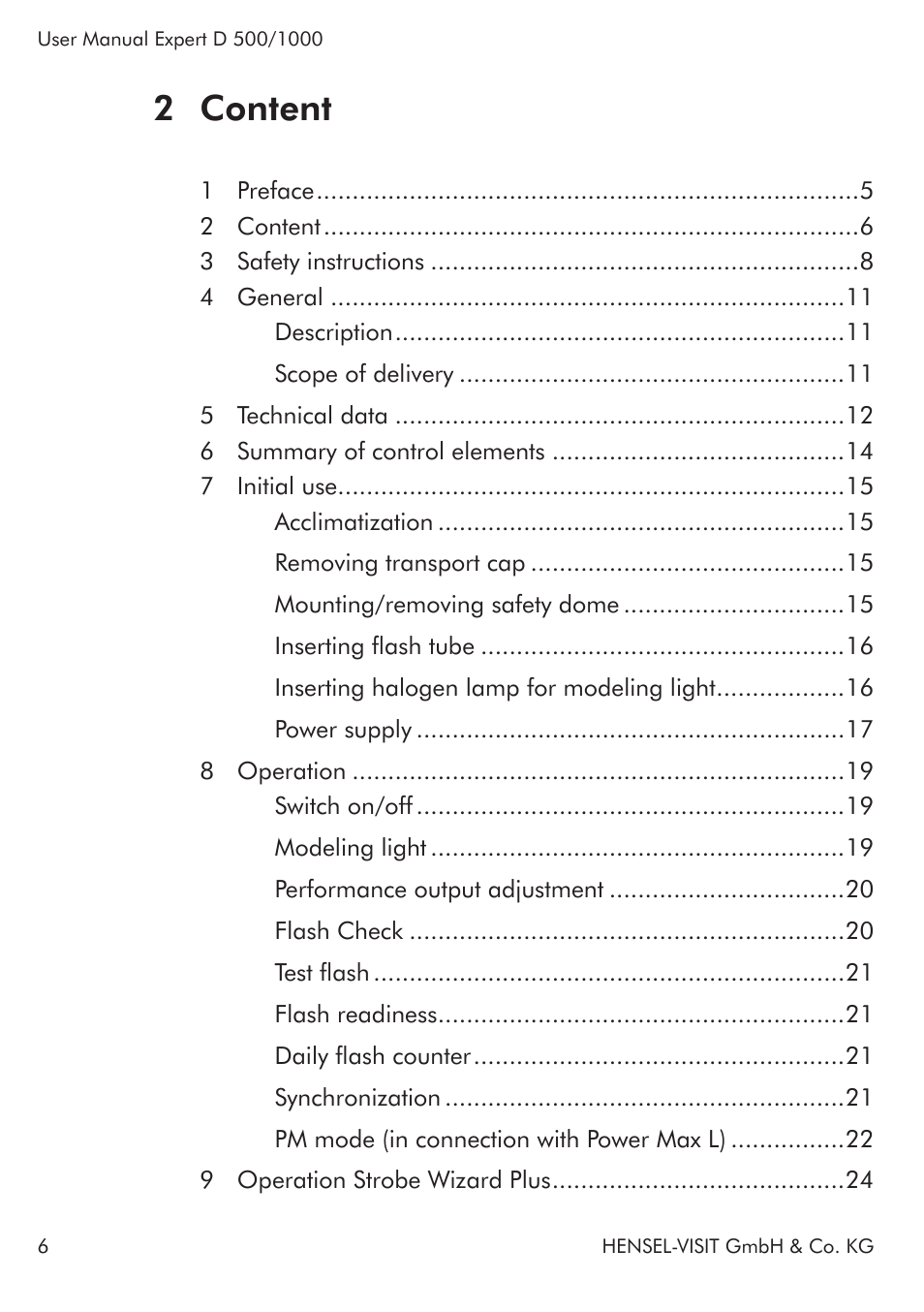 2 content | Hensel Expert D 1000 Flash Kit User Manual | Page 6 / 44