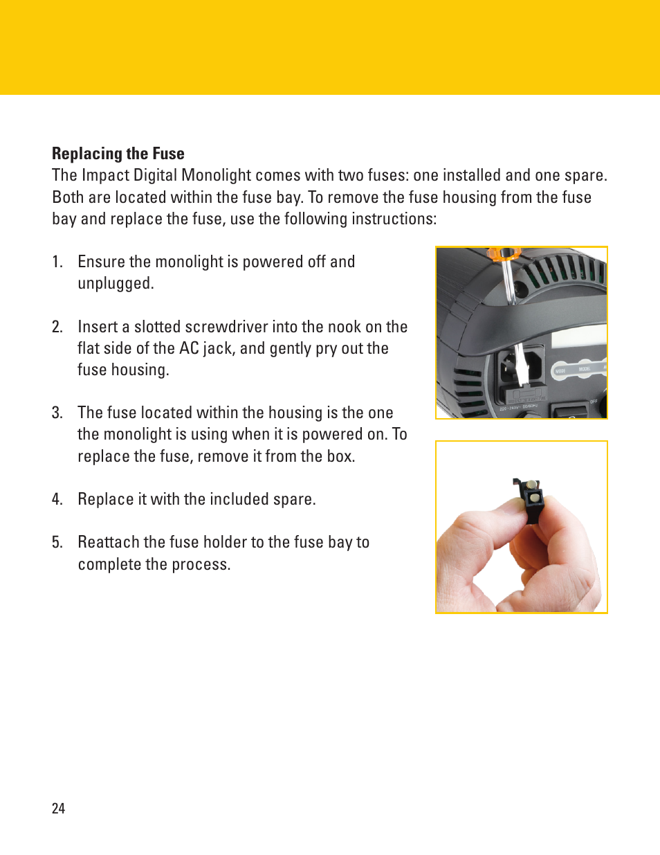 Impact VC-500WLN-II 500Ws Digital Monolight User Manual | Page 24 / 28