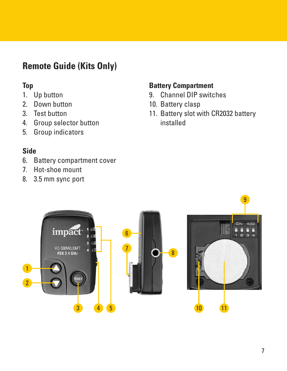 Remote guide (kits only) | Impact VC-500WLN-II 500Ws Digital Monolight User Manual | Page 7 / 28