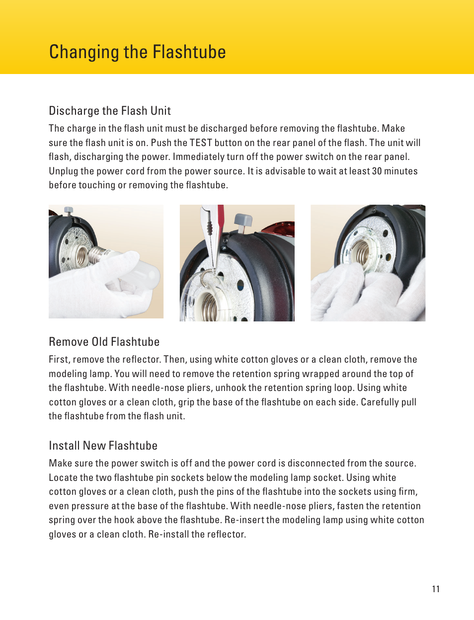 Page 6 page 11 flash settings, Changing the flashtube | Impact Digital Monolight 160W/s (120VAC) User Manual | Page 11 / 16