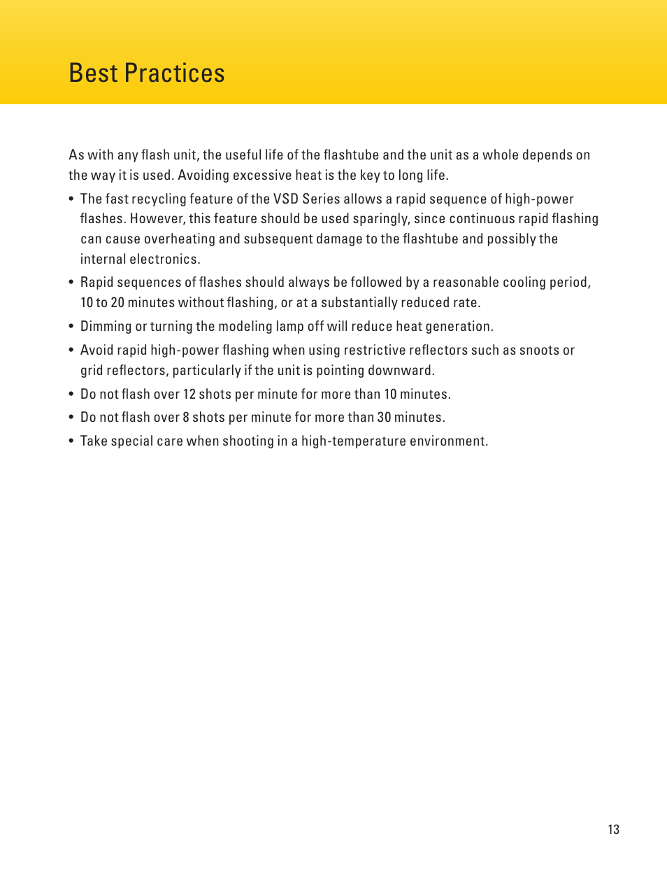 Page 4 page 13, Best practices | Impact Digital Monolight 160W/s (120VAC) User Manual | Page 13 / 16