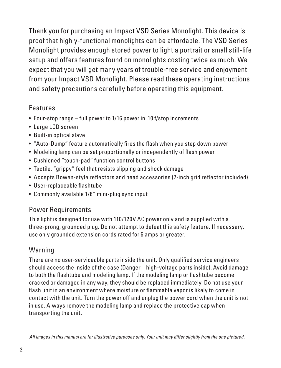 Page 2 page 15, Specifications | Impact Digital Monolight 160W/s (120VAC) User Manual | Page 2 / 16