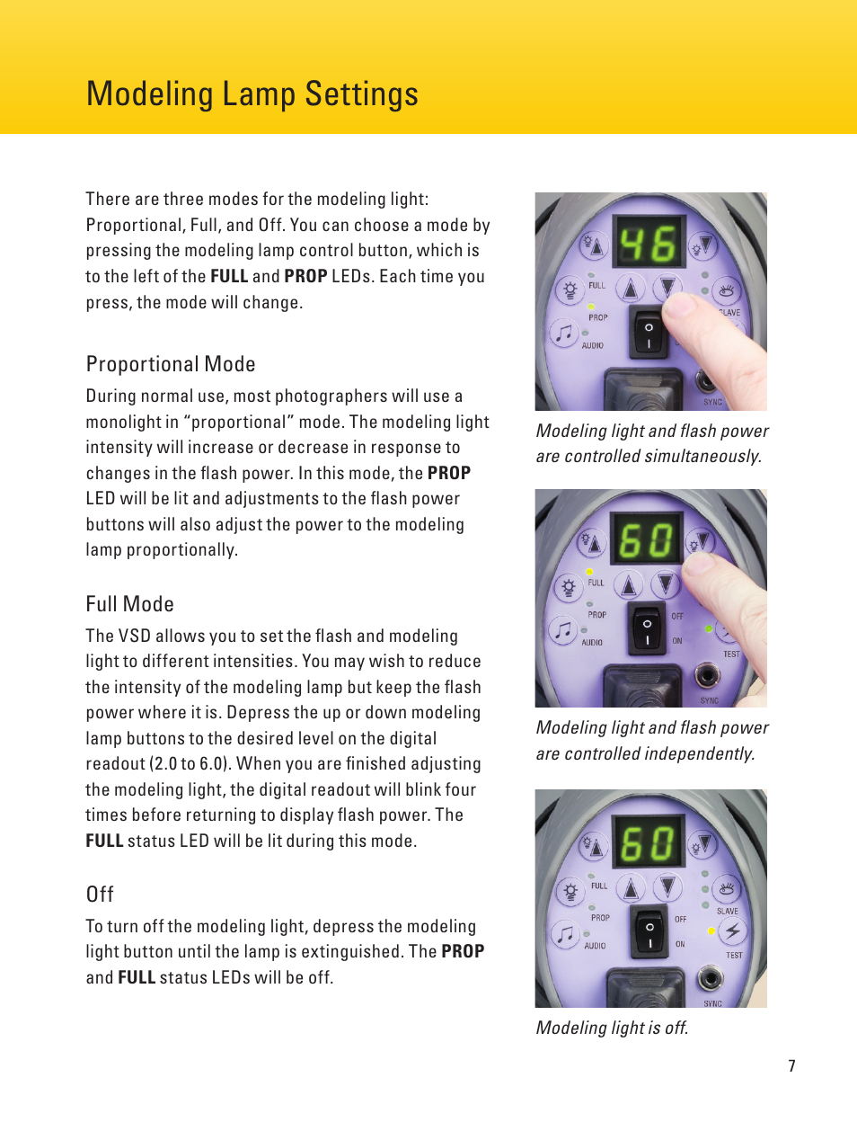 Modeling lamp settings page 10 page 7, Use of umbrellas and softboxes | Impact Digital Monolight 160W/s (120VAC) User Manual | Page 7 / 16