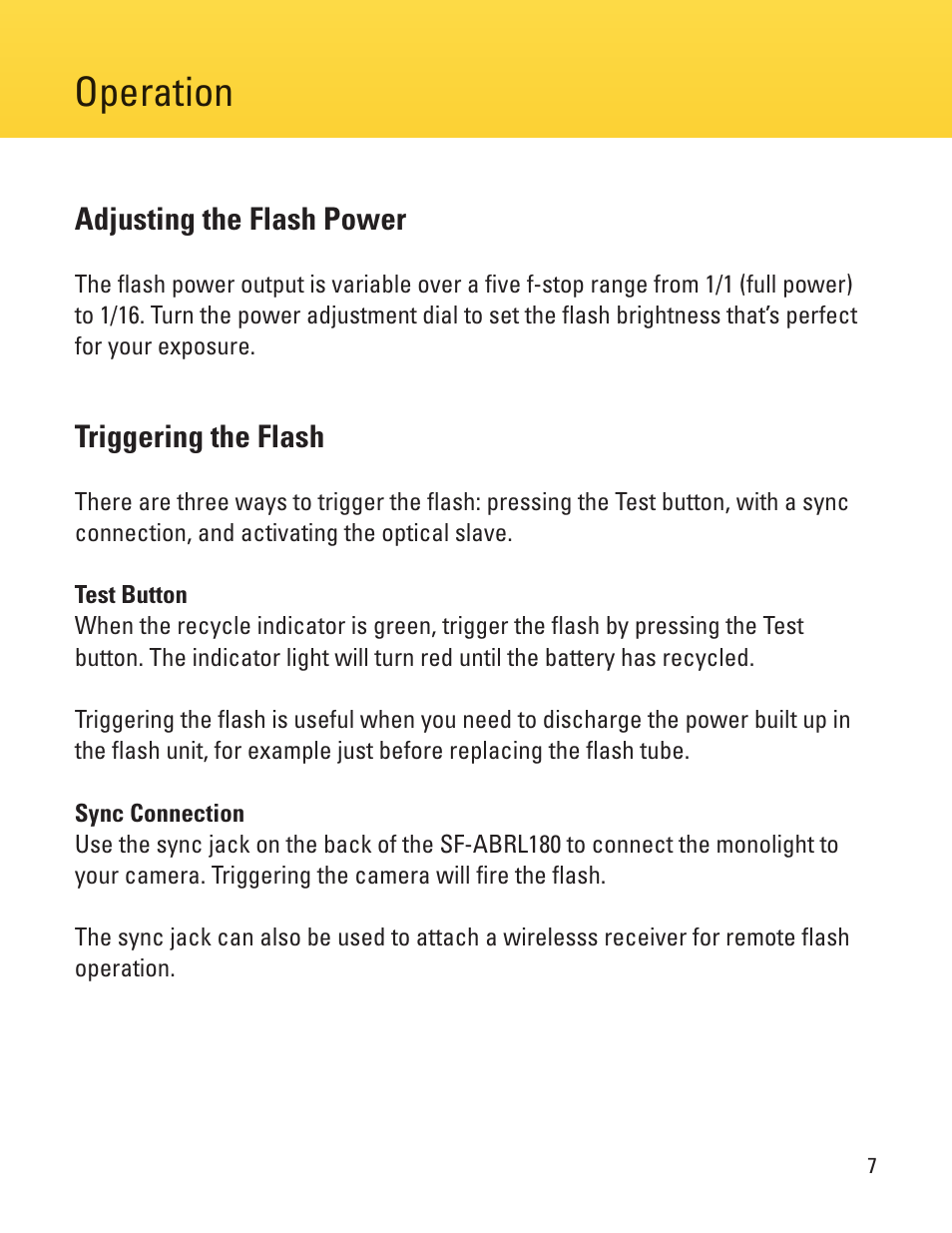 Operation, Adjusting the flash power, Triggering the flash | Impact 180Ws Monolight Starter Flash with LED Modeling Light User Manual | Page 7 / 12