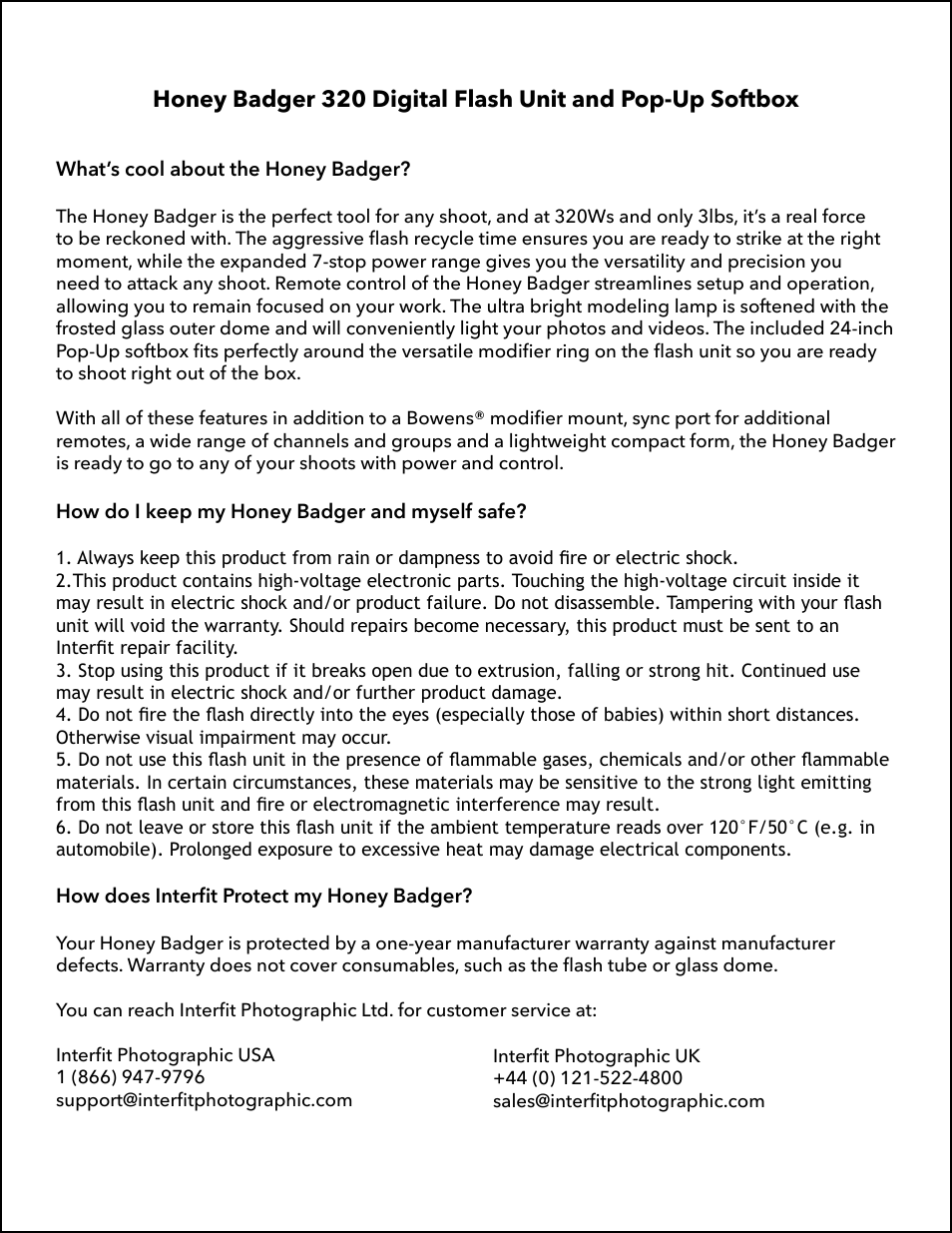 Interfit Honey Badger 320Ws Compact Flash Head User Manual | Page 2 / 9
