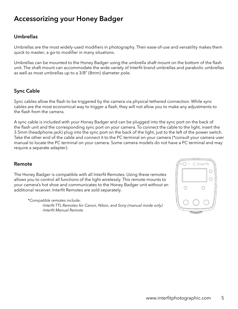 Accessorizing your honey badger | Interfit Honey Badger 320Ws Compact Flash Head User Manual | Page 6 / 9