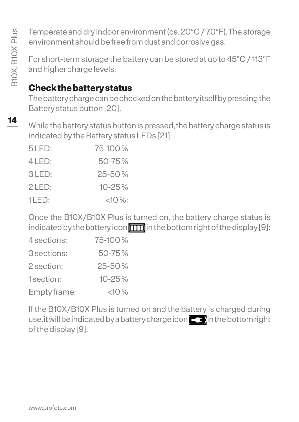 Check the battery status | Profoto B10X OCF Flash Duo Kit User Manual | Page 14 / 40