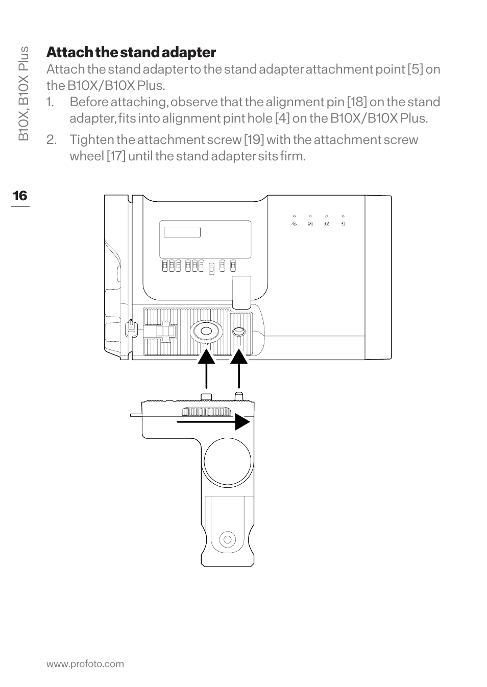 Attach the stand adapter | Profoto B10X OCF Flash Duo Kit User Manual | Page 16 / 40