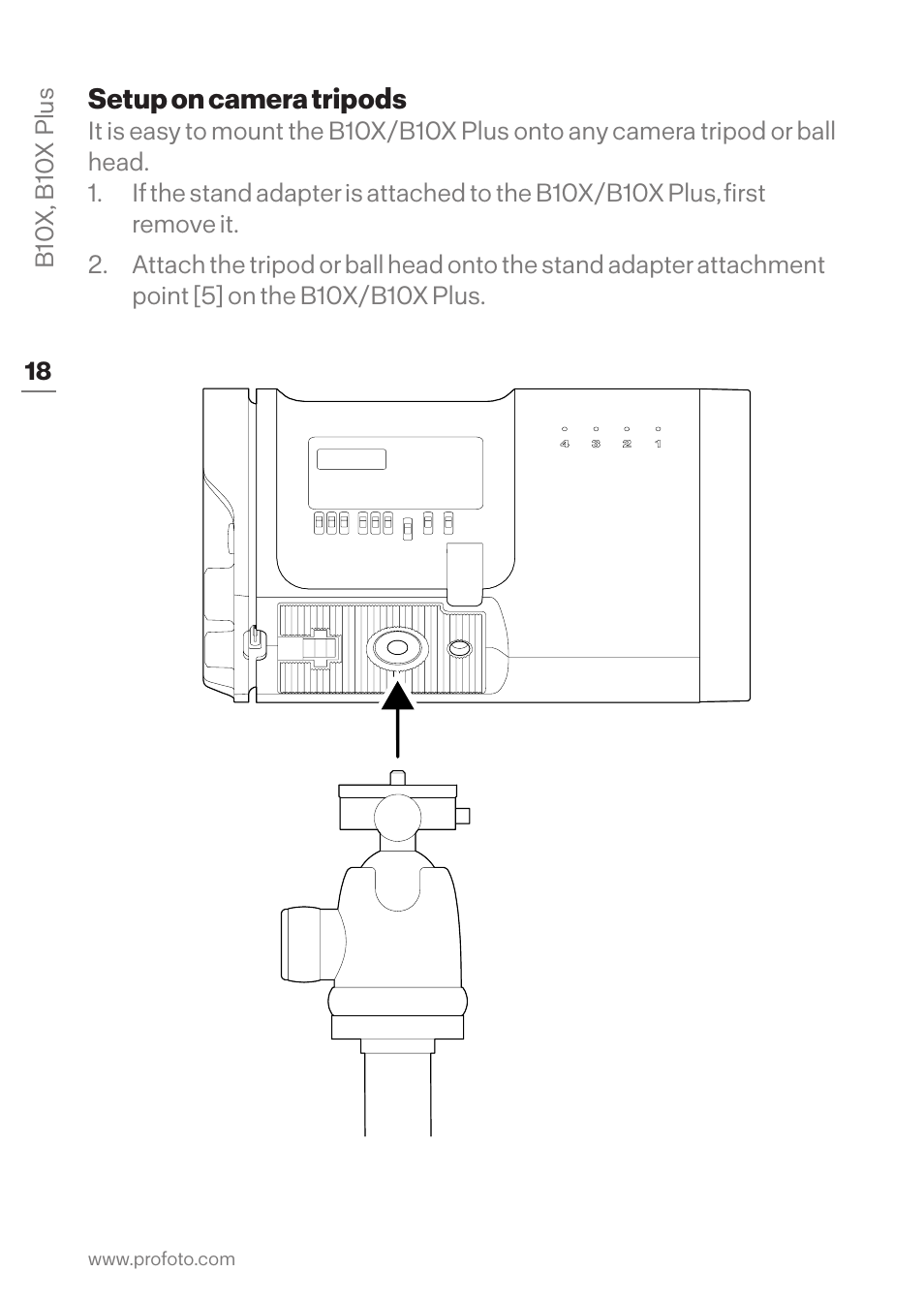 Setup on camera tripods | Profoto B10X OCF Flash Duo Kit User Manual | Page 18 / 40