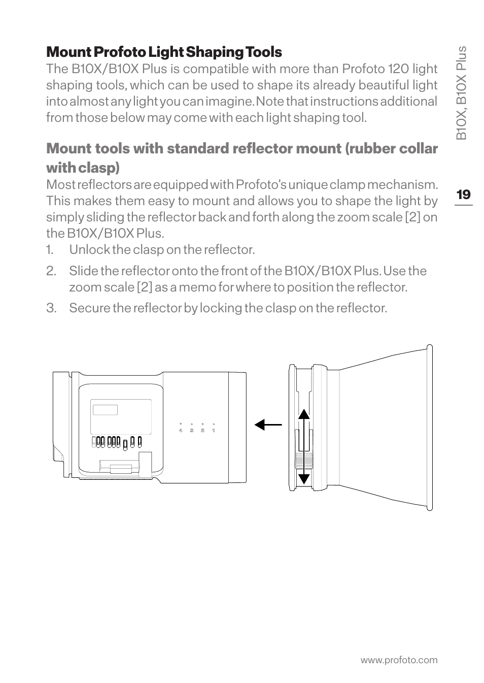 Mount profoto light shaping tools | Profoto B10X OCF Flash Duo Kit User Manual | Page 19 / 40