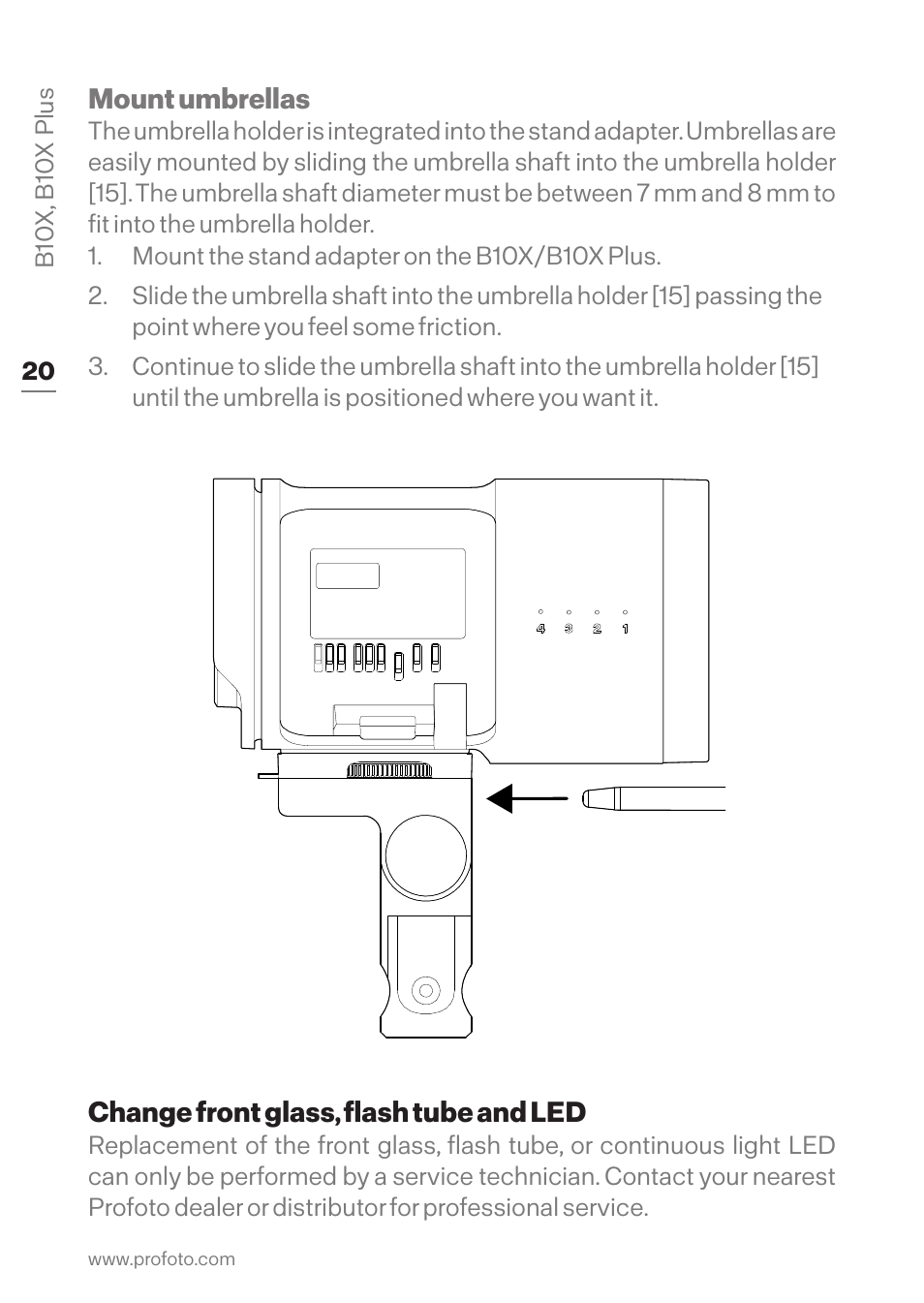 Change front glass, flash tube and led | Profoto B10X OCF Flash Duo Kit User Manual | Page 20 / 40