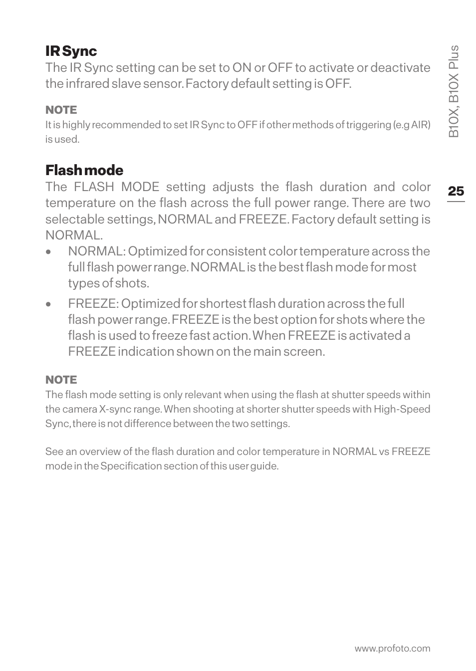 Ir sync, Flash mode, Ir sync flash mode | Profoto B10X OCF Flash Duo Kit User Manual | Page 25 / 40