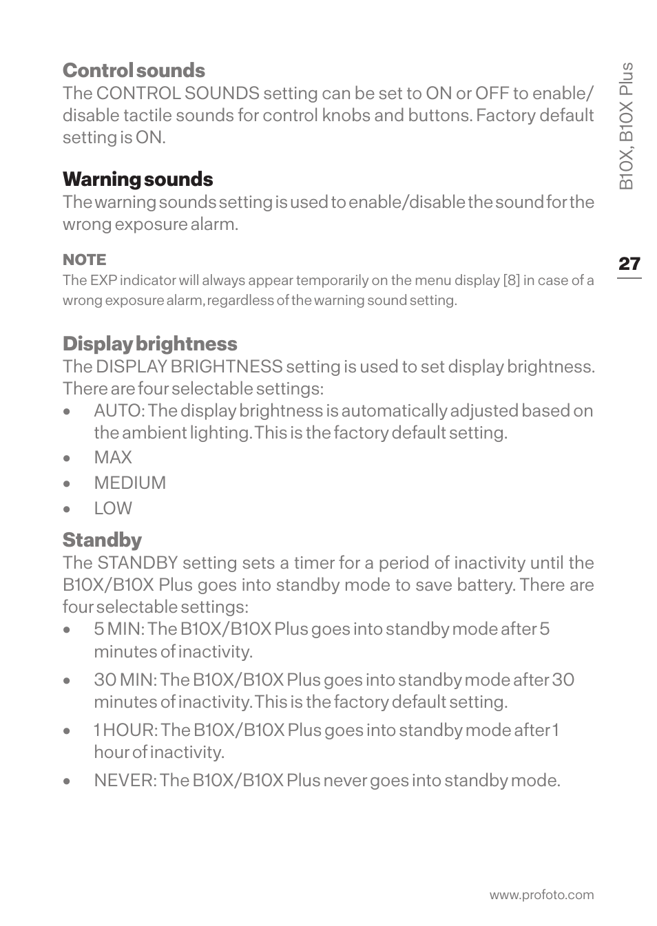 Warning sounds | Profoto B10X OCF Flash Duo Kit User Manual | Page 27 / 40