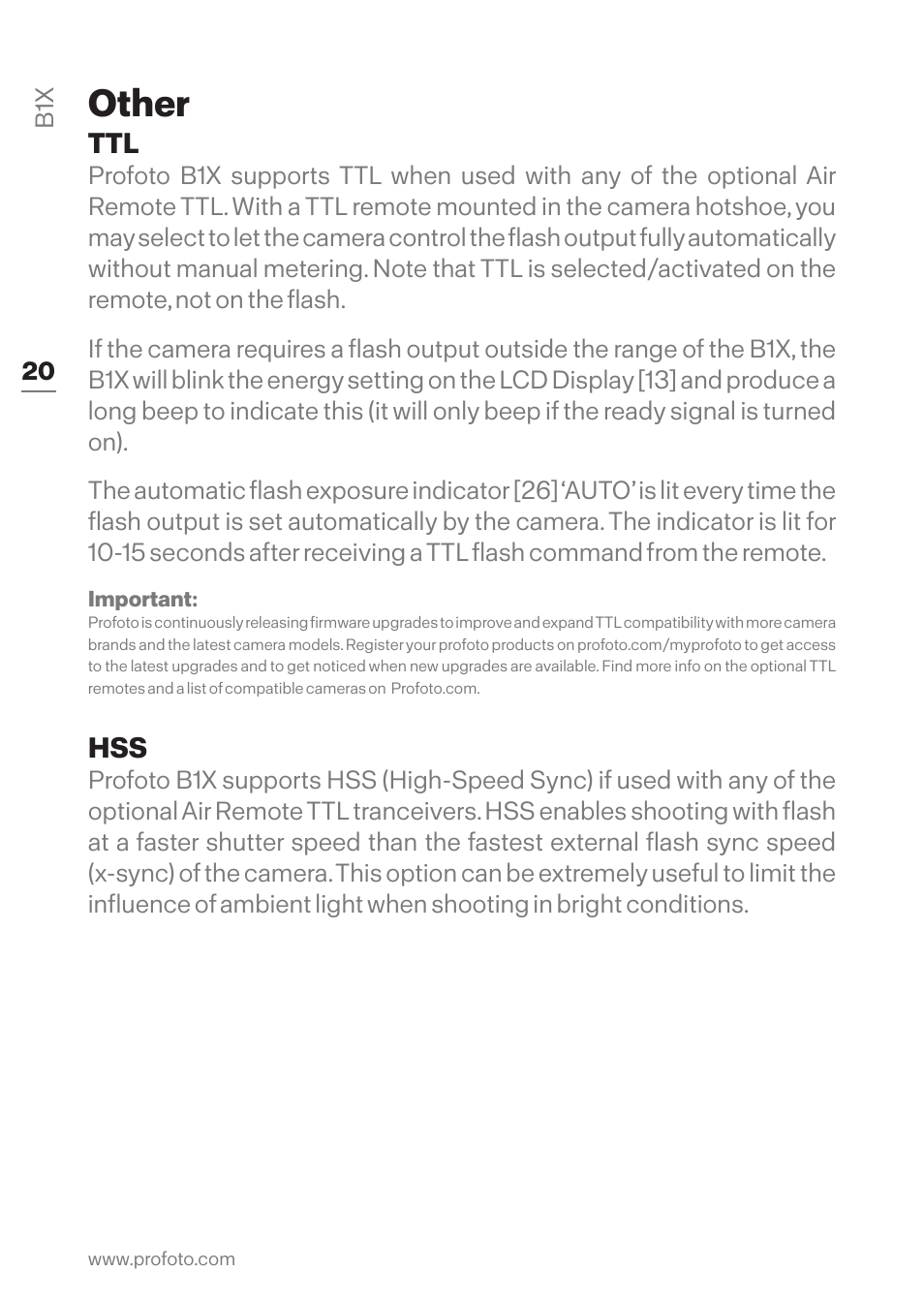 Other, Ttl hss | Profoto B1X 500 AirTTL 1-Light To-Go Kit User Manual | Page 20 / 28