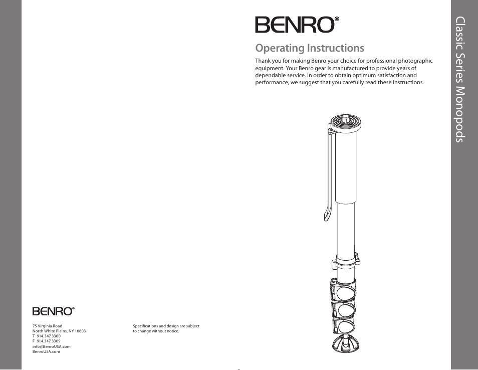 Benro A48FD Series 4 Aluminum Monopod with 3-Leg Locking Base User Manual | 2 pages
