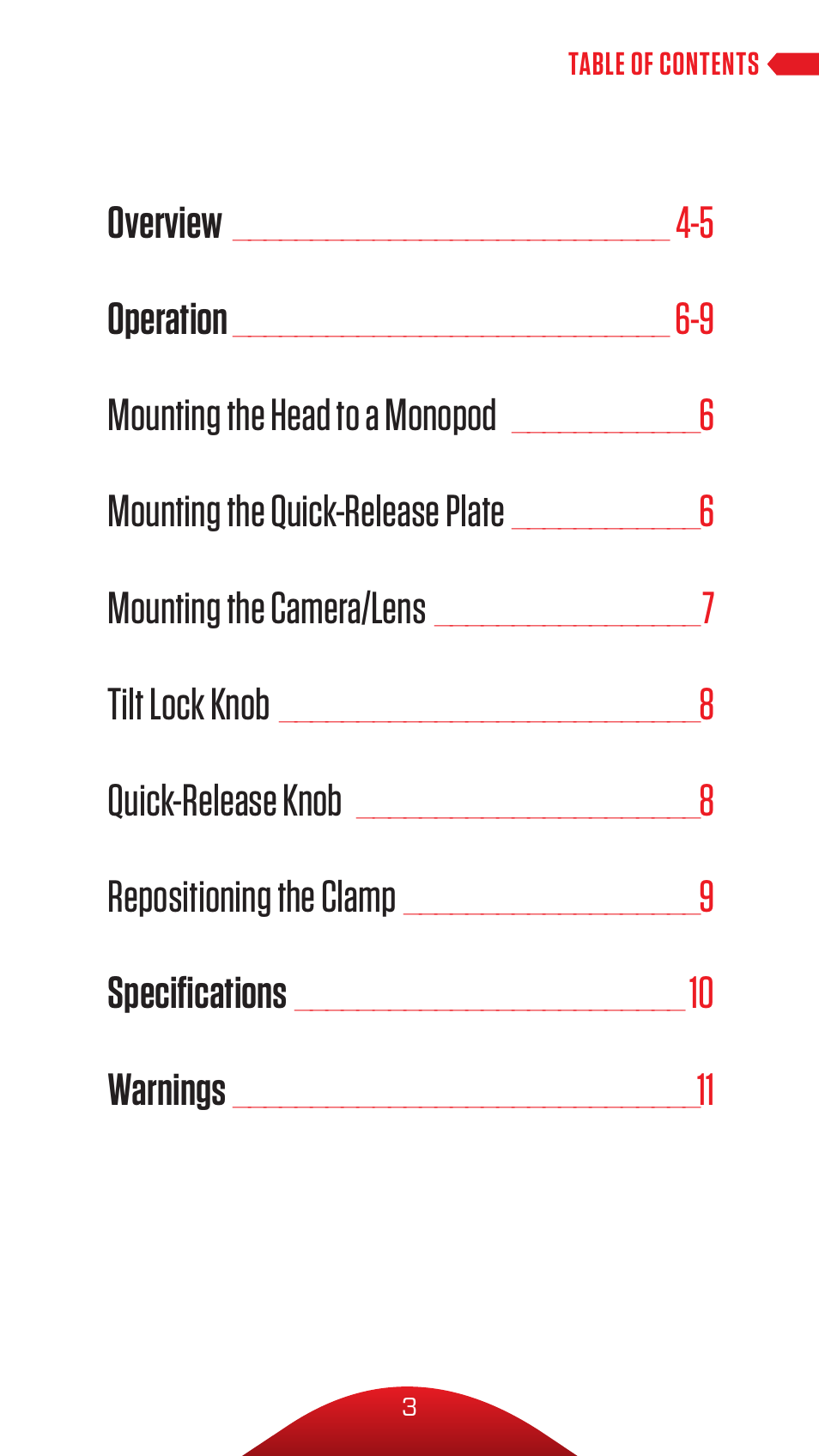 Oben VH-A30 Tilt Head for Monopods User Manual | Page 3 / 12