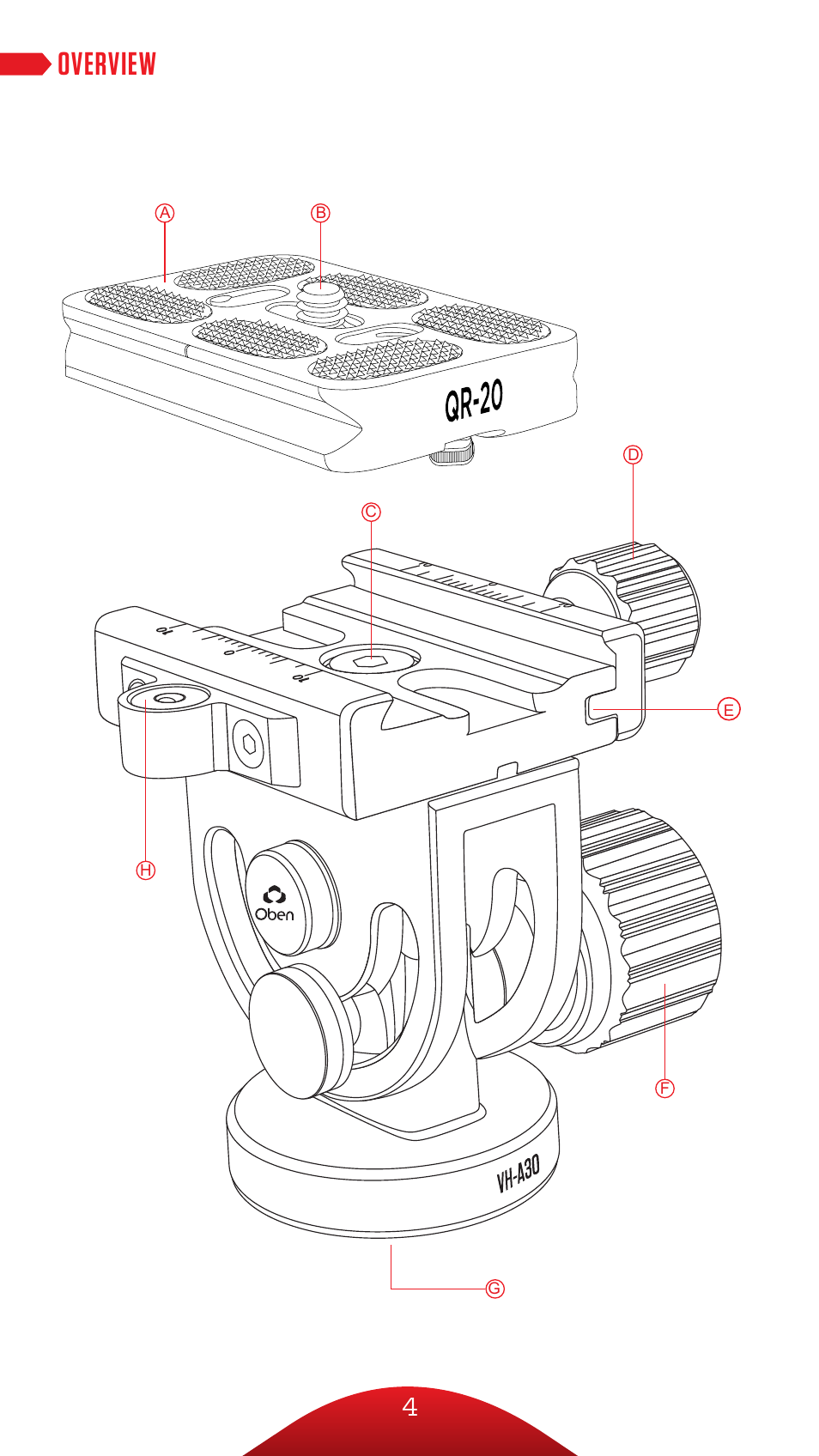 Overview | Oben VH-A30 Tilt Head for Monopods User Manual | Page 4 / 12
