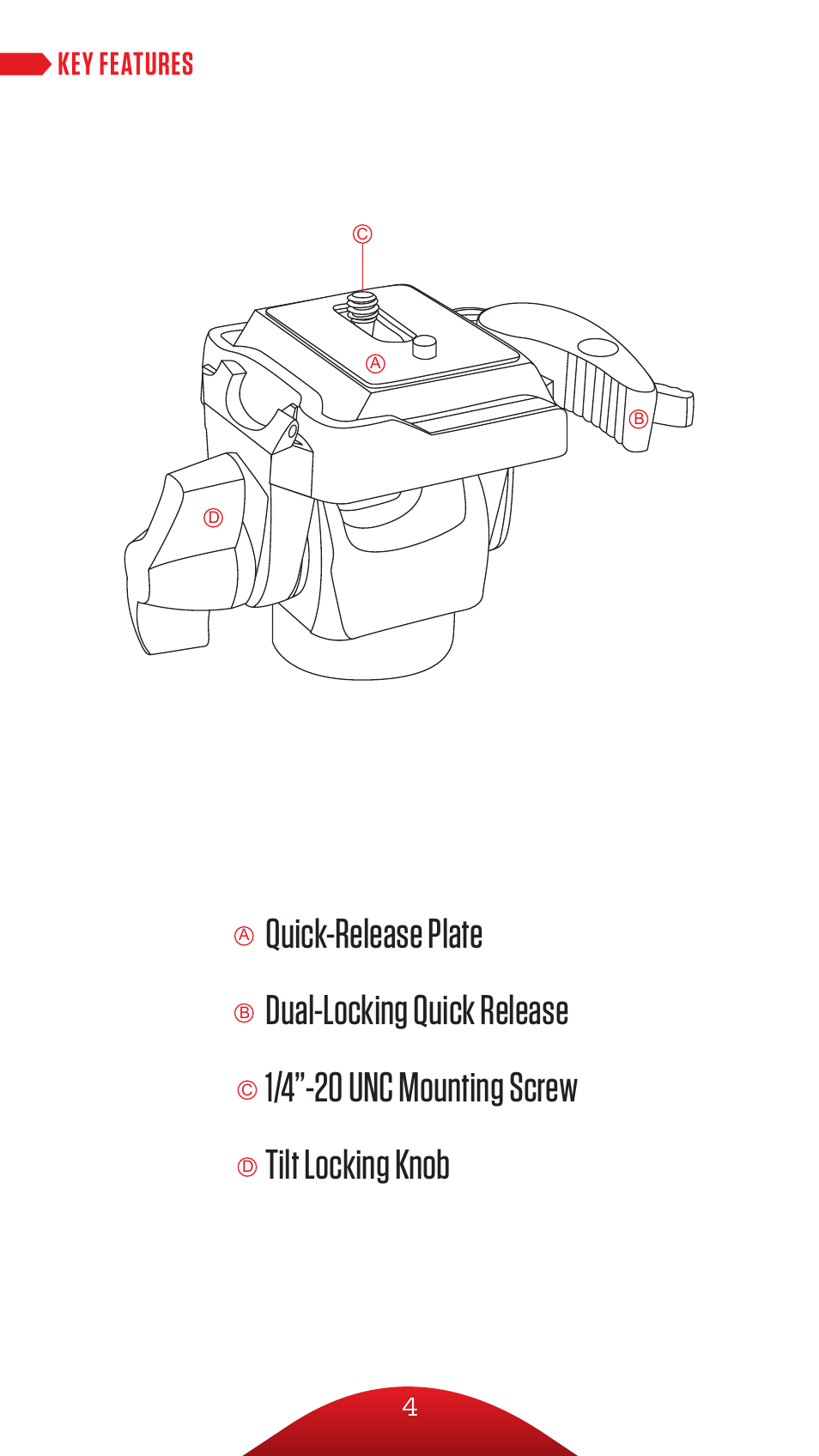 Key features | Oben VH-R2 Tilt Head for Monopods User Manual | Page 4 / 8