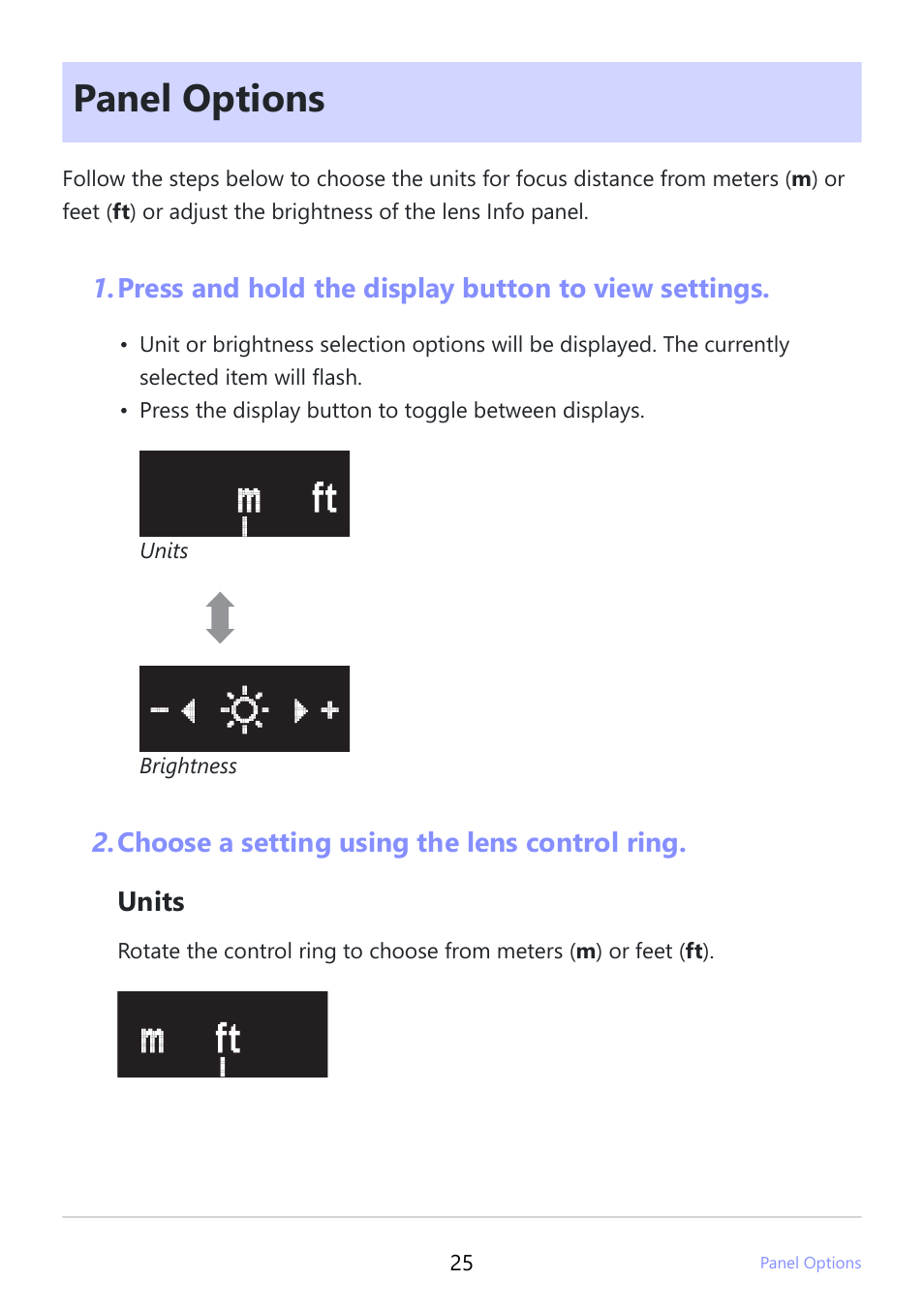 Panel options, Panel options” (p.25) | Nikon NIKKOR Z 100-400mm f/4.5-5.6 VR S Lens User Manual | Page 25 / 42