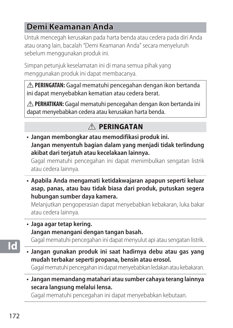 Demi keamanan anda, A a peringatan peringatan | Nikon NIKKOR Z 58mm f/0.95 S Noct Lens (Refurbished by USA) User Manual | Page 172 / 213