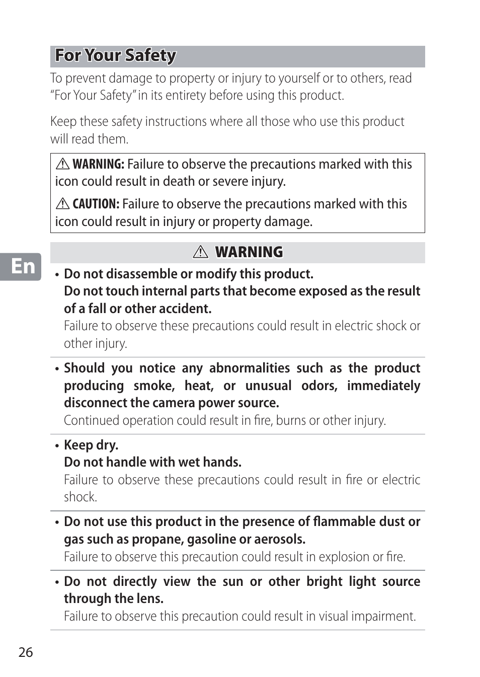 For your safety | Nikon NIKKOR Z 58mm f/0.95 S Noct Lens (Refurbished by USA) User Manual | Page 26 / 213