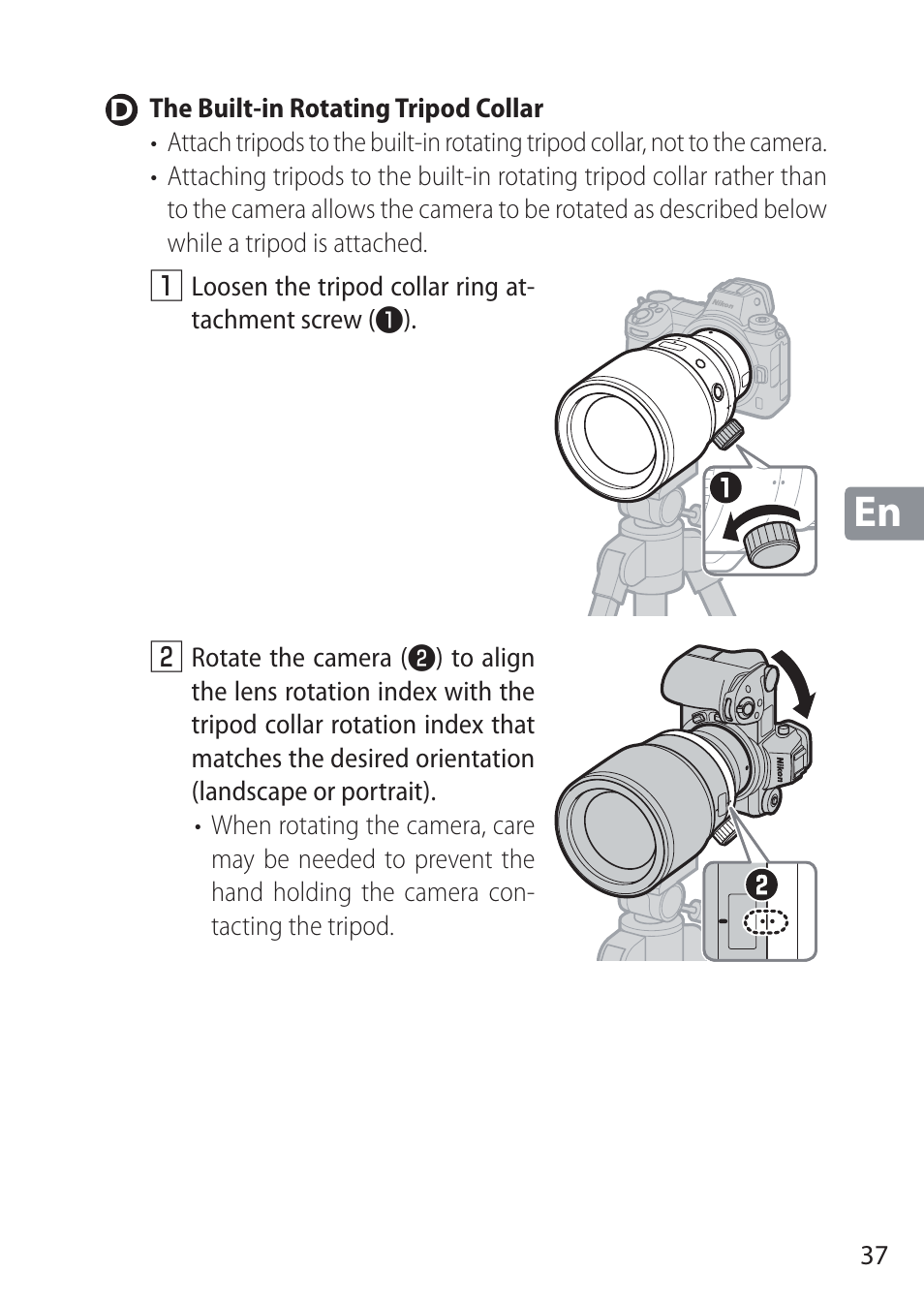 D the built-in rotating tripod collar | Nikon NIKKOR Z 58mm f/0.95 S Noct Lens (Refurbished by USA) User Manual | Page 37 / 213