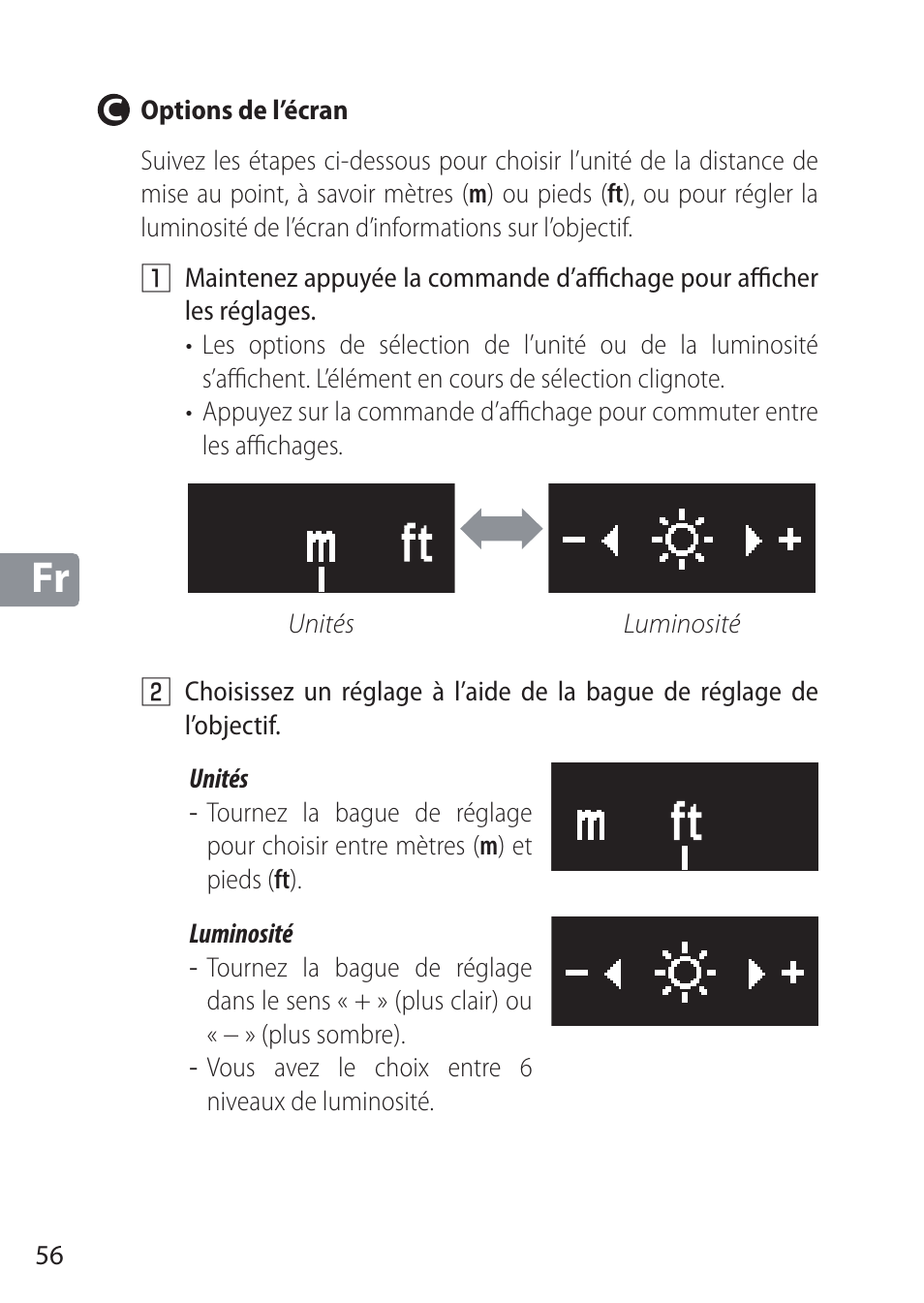 C options de l’écran | Nikon NIKKOR Z 58mm f/0.95 S Noct Lens (Refurbished by USA) User Manual | Page 56 / 213
