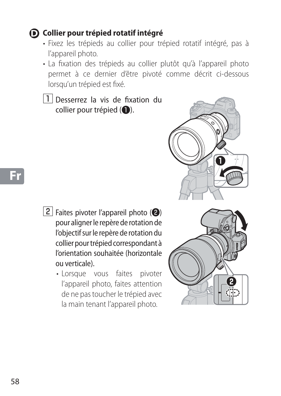 D collier pour trépied rotatif intégré | Nikon NIKKOR Z 58mm f/0.95 S Noct Lens (Refurbished by USA) User Manual | Page 58 / 213