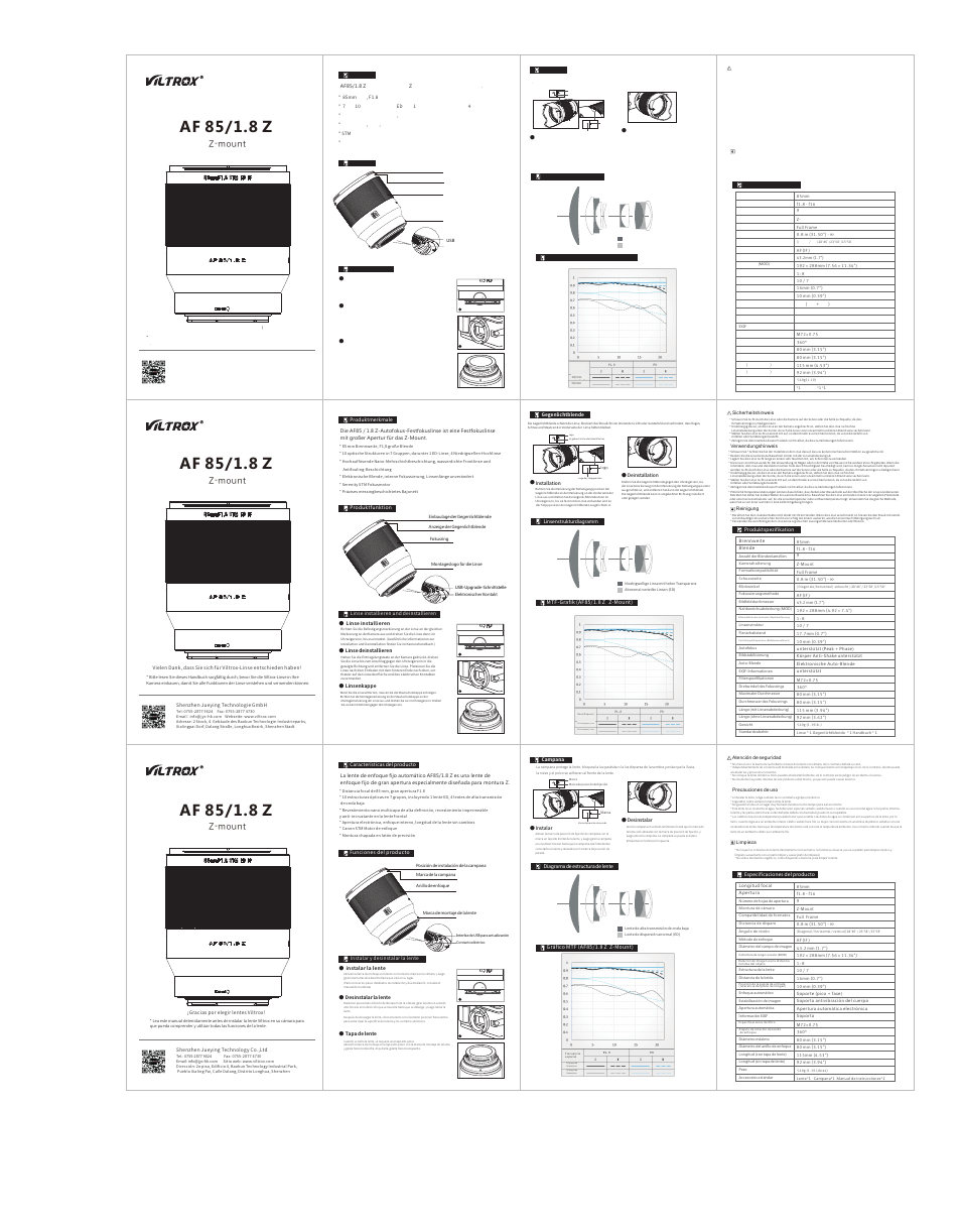 Af 85/1.8 z, Z-mount | Viltrox AF 85mm f/1.8 Z Lens for Z User Manual | Page 2 / 2