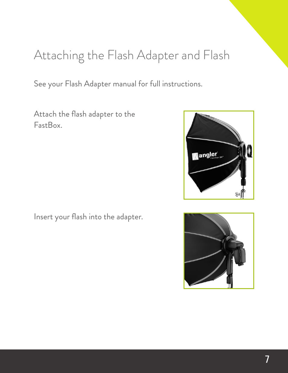 Attaching the flash adapter and flash | Angler V1 FastBox 20" Octagonal Softbox Kit User Manual | Page 7 / 8