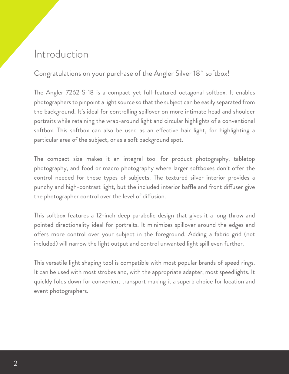 Introduction | Angler Silverbox Softbox (18") User Manual | Page 2 / 12