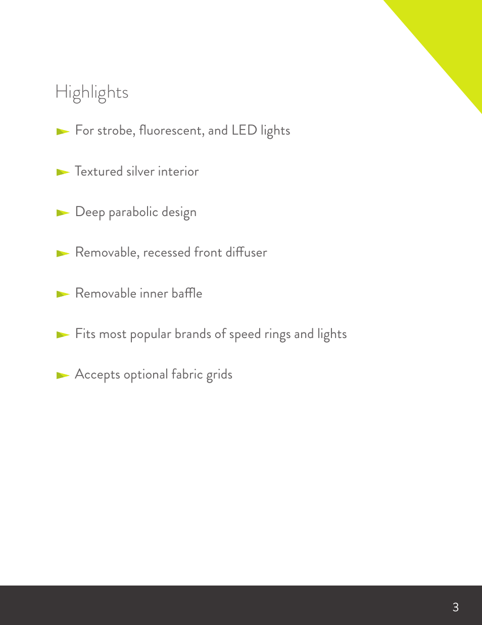 Highlights | Angler Silverbox Softbox (18") User Manual | Page 3 / 12