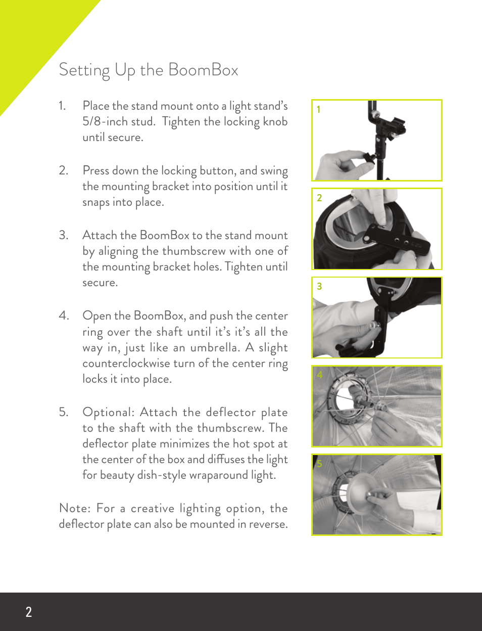 Setting up the boombox | Angler BoomBox for Shoe-Mount Flashes (26") User Manual | Page 2 / 4