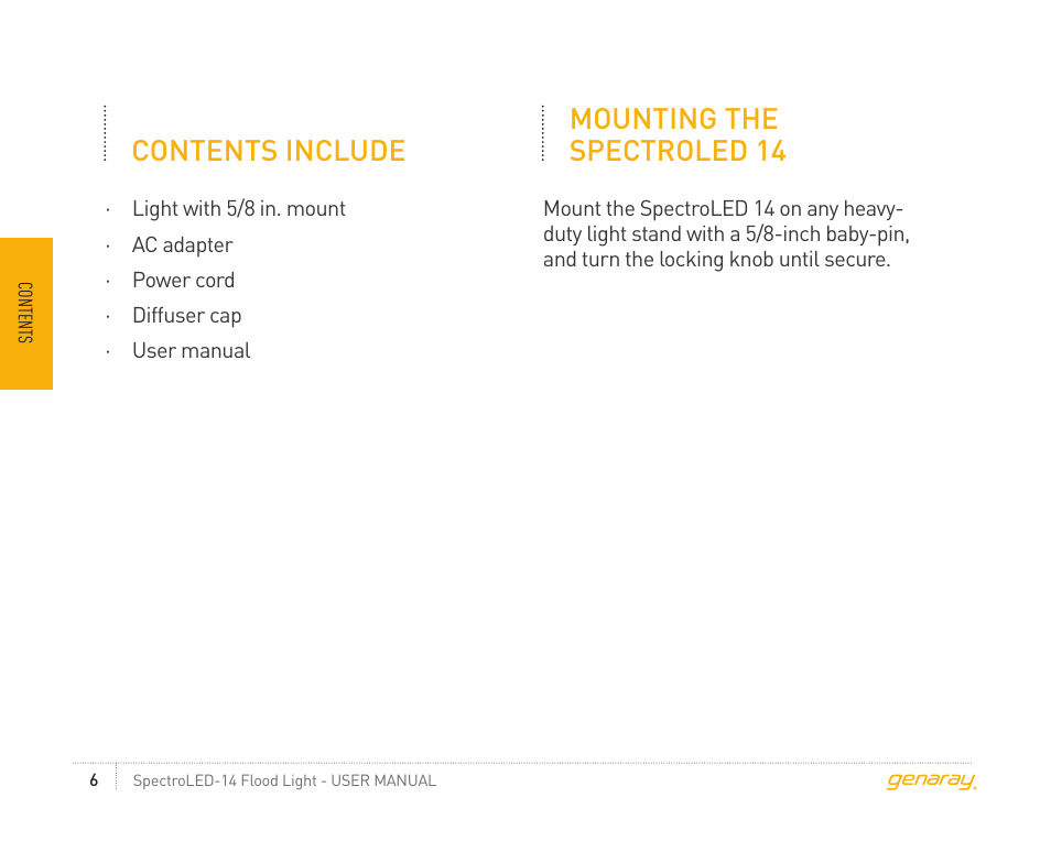 Contents include mounting the spectroled 14 | Genaray Octa Softbox for Spectro LED-14 Flood 2-Softbox Kit User Manual | Page 6 / 12