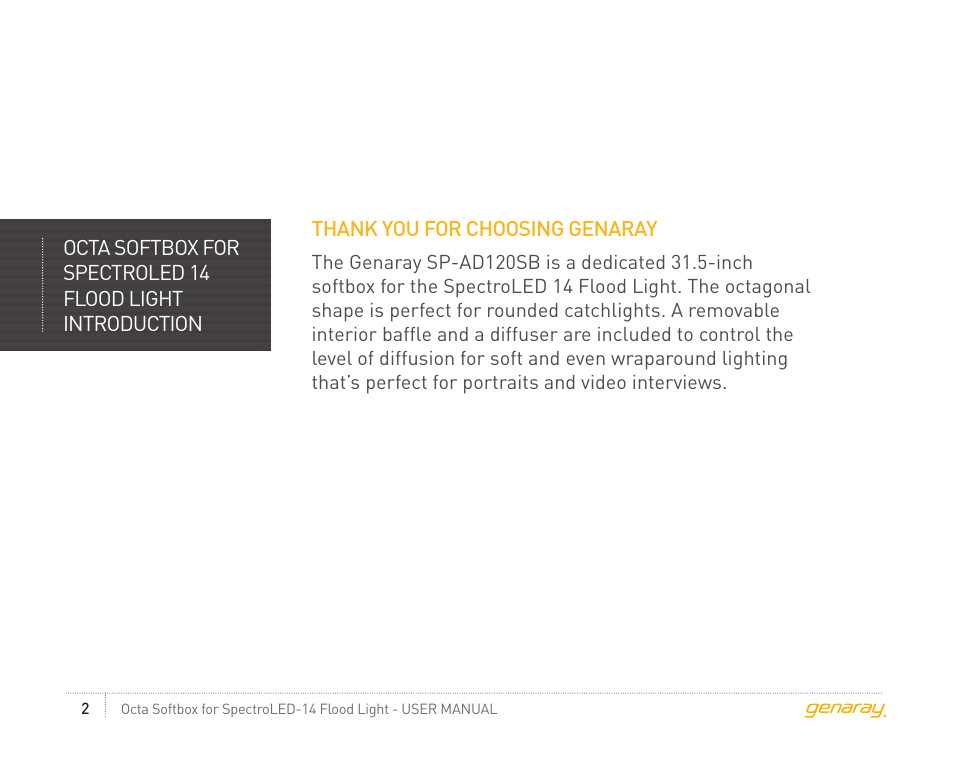 Genaray Octa Softbox for Spectro LED-14 Flood Light User Manual | Page 2 / 12