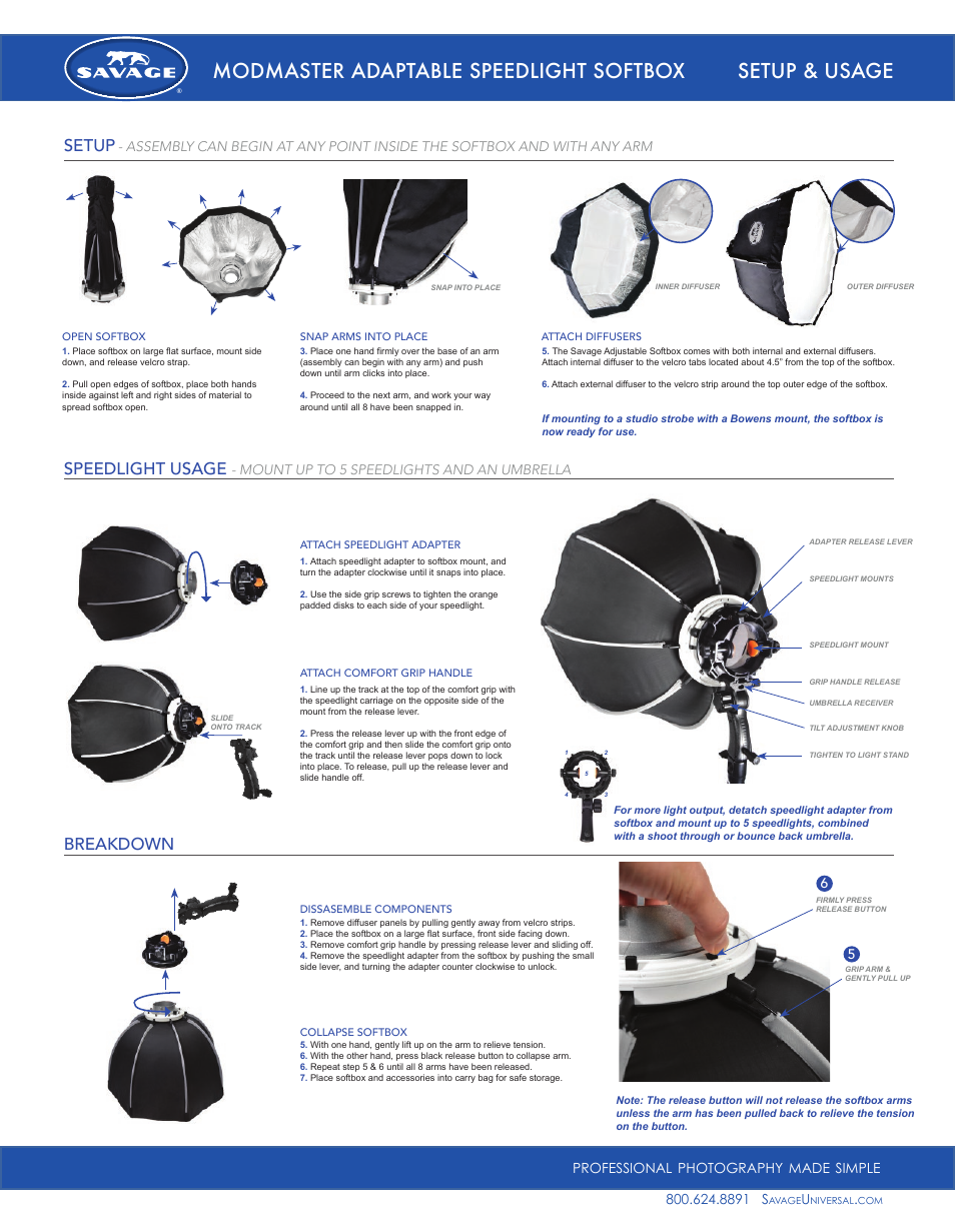 Savage ModMaster Adaptable Speedlight Softbox (25") User Manual | 1 page