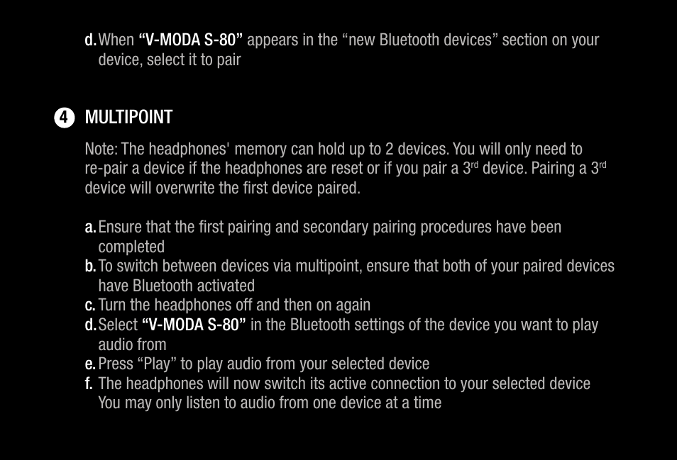 Multipoint | V-MODA S-80 On-Ear Bluetooth Headphones and Personal Speaker System (Rose Gold) User Manual | Page 12 / 28